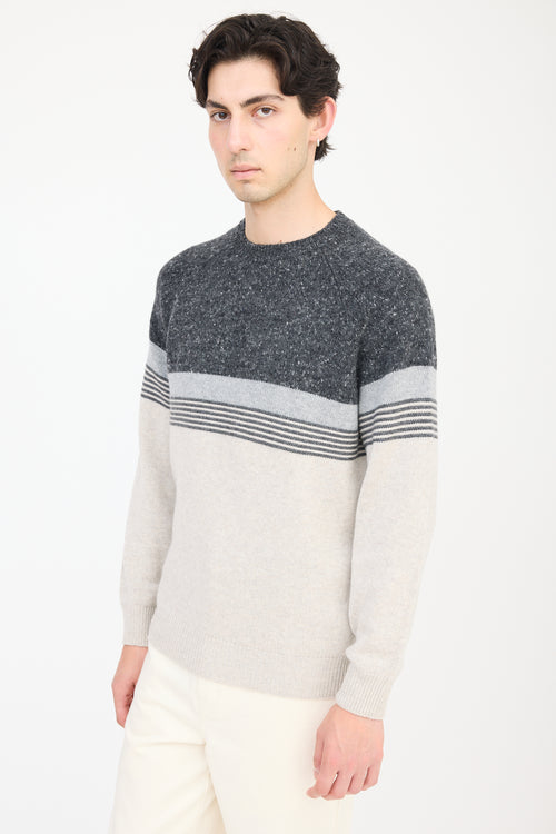 Brunello Cucinelli Grey Wool Knit Striped Sweater