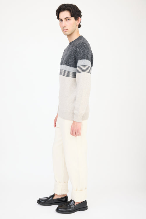 Brunello Cucinelli Grey Wool Knit Striped Sweater