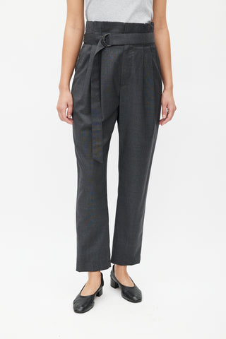 Brunello Cucinelli Grey Wool Pleated Belted Trouser