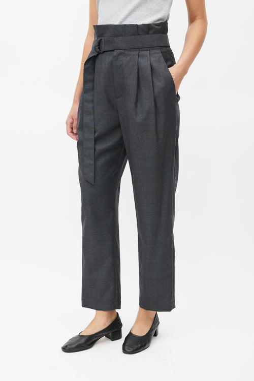 Brunello Cucinelli Grey Wool Pleated Belted Trouser