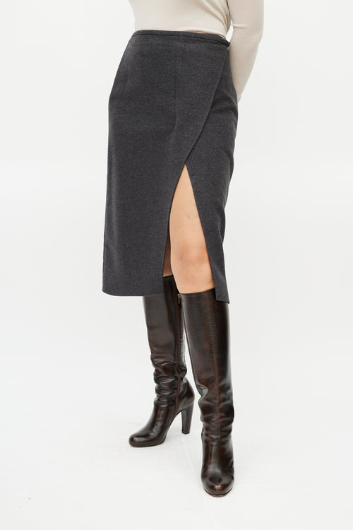 Brunello Cucinelli Grey Wool Wrap Skirt