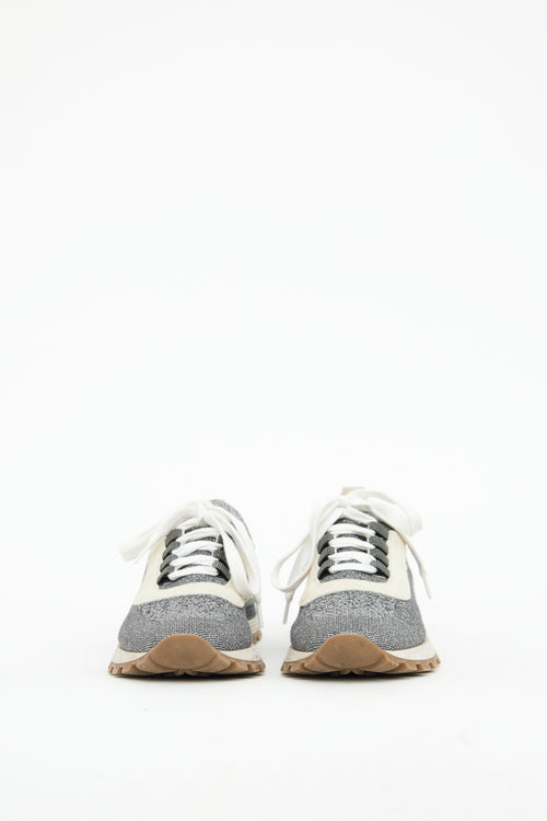 Brunello Cucinelli Grey 
Silver Knit Sock Sneaker