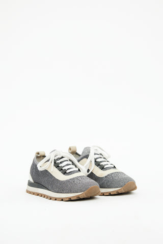 Brunello Cucinelli Grey 
Silver Knit Sock Sneaker