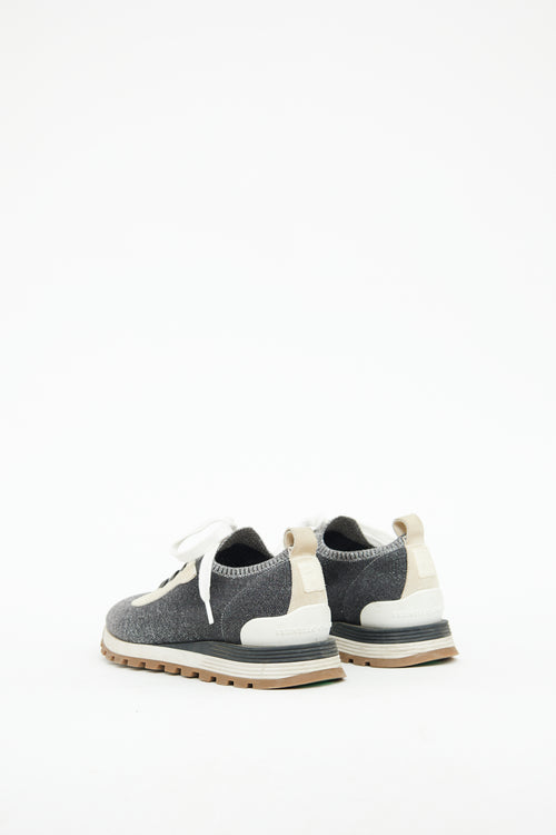 Brunello Cucinelli Grey 
Silver Knit Sock Sneaker