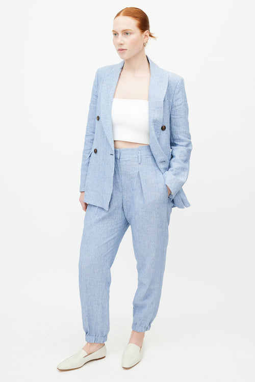 Brunello Cucinelli Blue Linen Blazer Pant Set