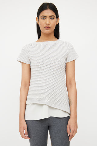 Brunello Cucinelli Light Grey Wool Blend Knit Top