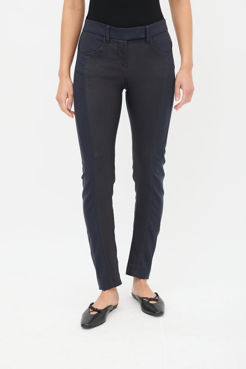 Brunello Cucinelli Navy 
Black Panelled Leather Trouser