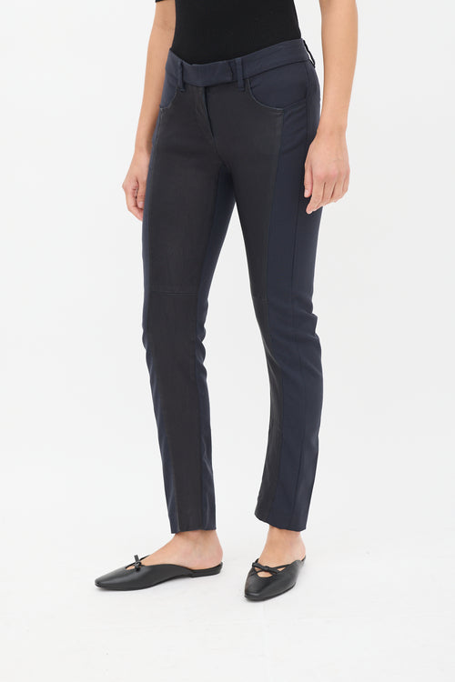 Brunello Cucinelli Navy 
Black Panelled Leather Trouser