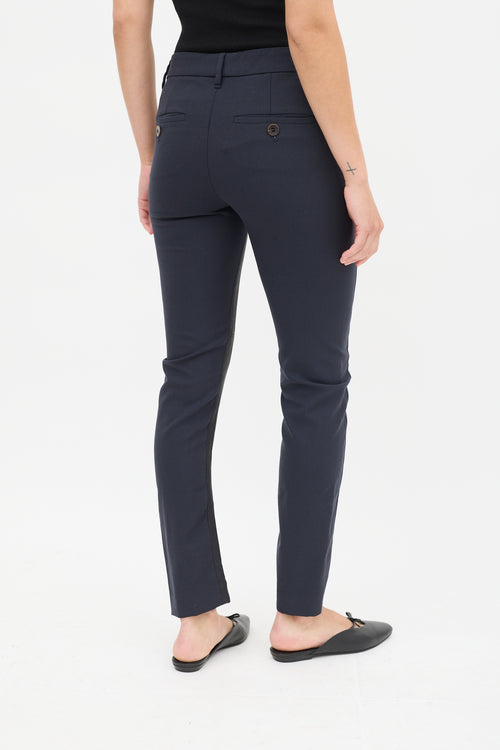 Brunello Cucinelli Navy 
Black Panelled Leather Trouser