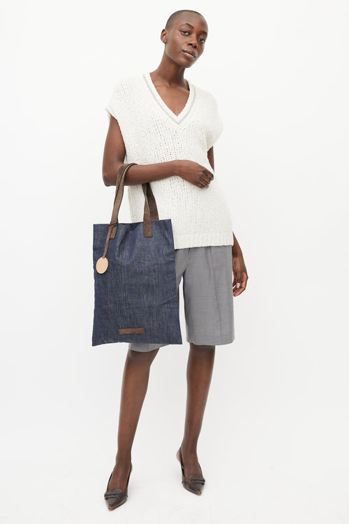 Brunello Cucinelli Navy 
Brown Denim Tote