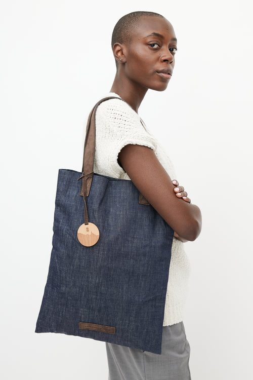 Brunello Cucinelli Navy 
Brown Denim Tote