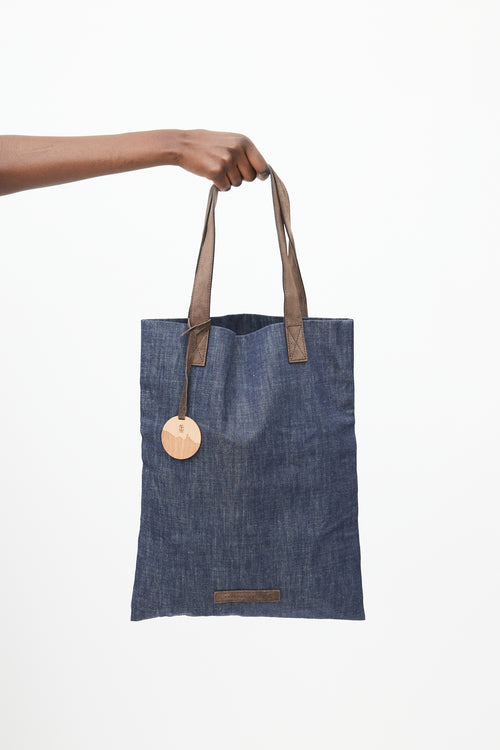 Brunello Cucinelli Navy 
Brown Denim Tote