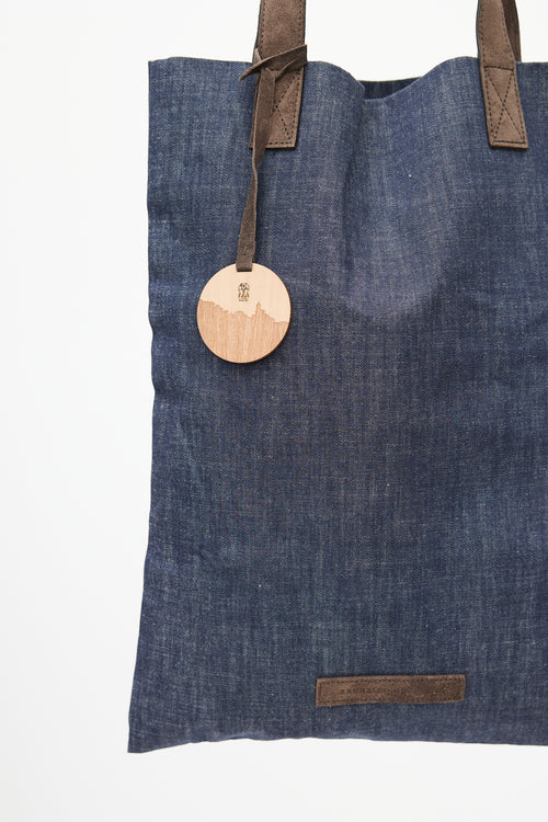 Brunello Cucinelli Navy 
Brown Denim Tote