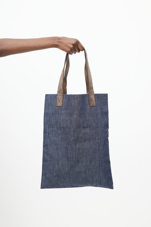 Brunello Cucinelli Navy 
Brown Denim Tote