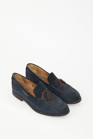 Brunello Cucinelli Navy 
Brown Suede Tassel Loafer