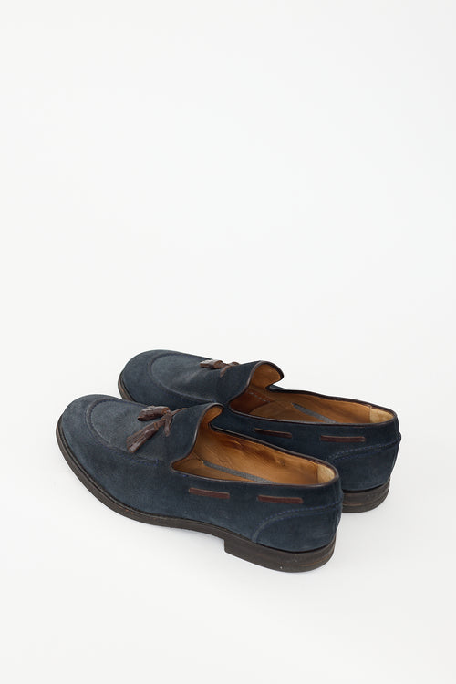 Brunello Cucinelli Navy 
Brown Suede Tassel Loafer