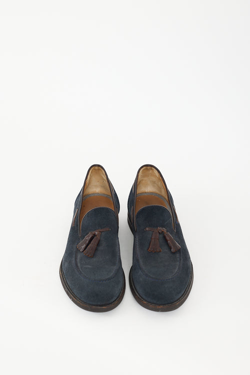 Brunello Cucinelli Navy 
Brown Suede Tassel Loafer