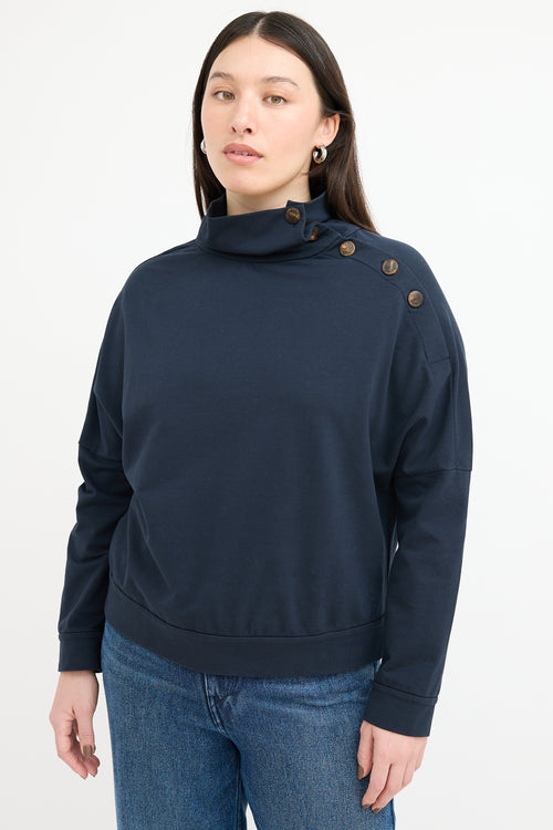 Brunello Cucinelli Navy Button Up Turtleneck Sweater