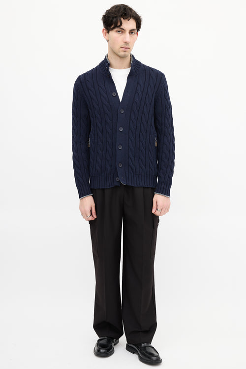 Brunello Cucinelli Navy Cable Knit Cardigan