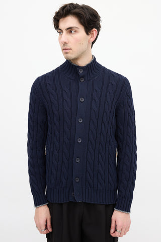 Brunello Cucinelli Navy Cable Knit Cardigan