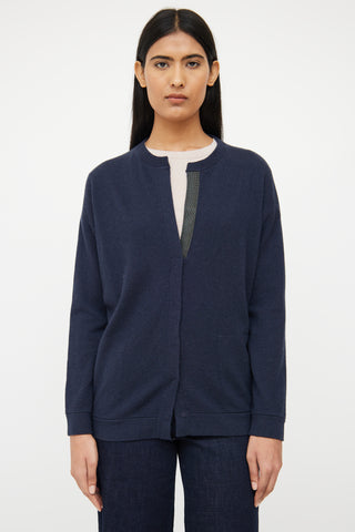 Brunello Cucinelli Navy Cashmere 
Silver Bead Cardigan