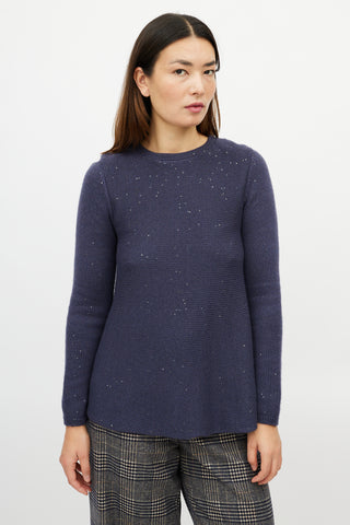 Brunello Cucinelli Navy Cashmere Sequin Knit Sweater