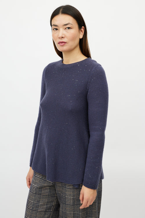 Brunello Cucinelli Navy Cashmere Sequin Knit Sweater