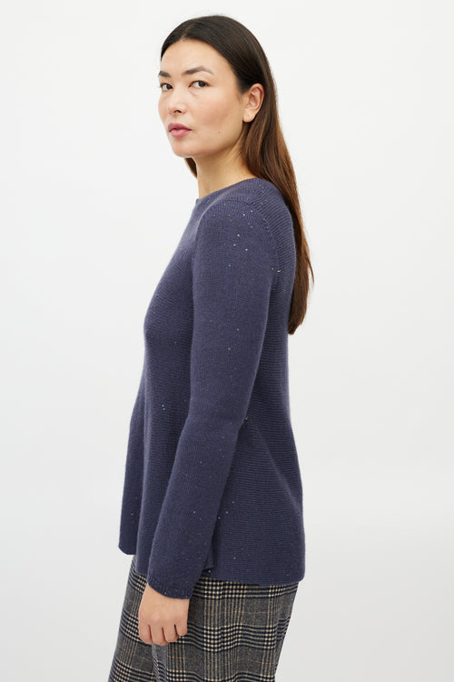 Brunello Cucinelli Navy Cashmere Sequin Knit Sweater