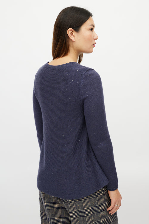 Brunello Cucinelli Navy Cashmere Sequin Knit Sweater