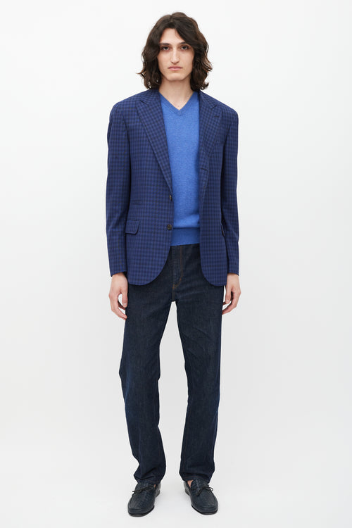 Brunello Cucinelli Navy Check Wool Blazer