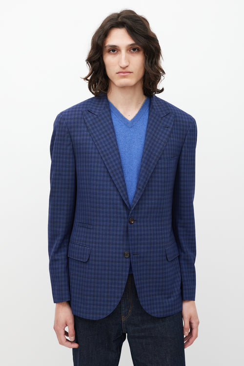 Brunello Cucinelli Navy Check Wool Blazer