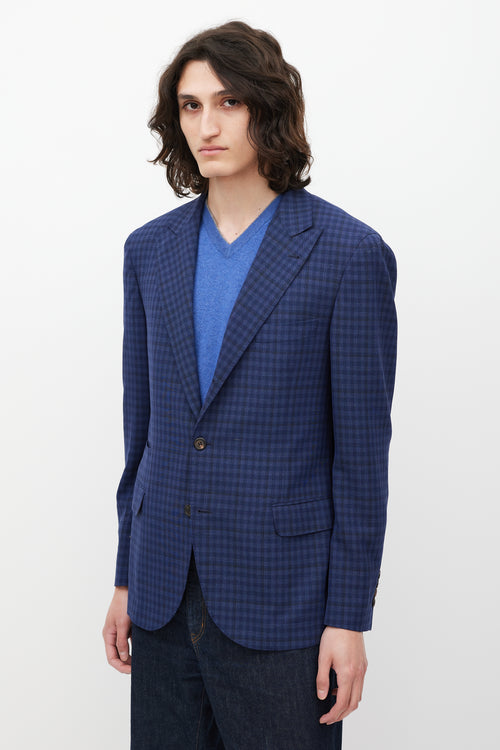 Brunello Cucinelli Navy Check Wool Blazer