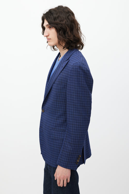 Brunello Cucinelli Navy Check Wool Blazer