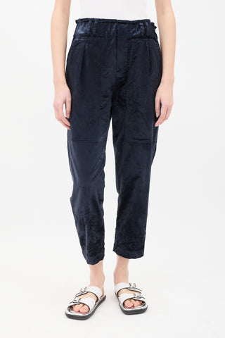 Brunello Cucinelli Navy Crushed Velvet Tapered Trouser