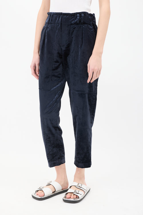 Brunello Cucinelli Navy Crushed Velvet Tapered Trouser