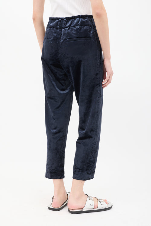 Brunello Cucinelli Navy Crushed Velvet Tapered Trouser