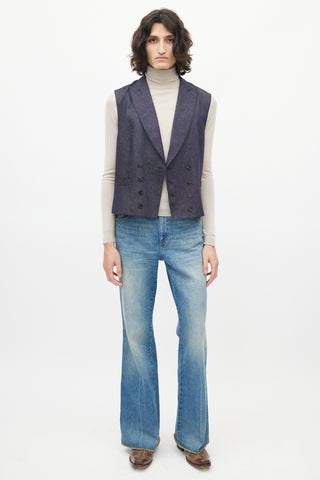 Brunello Cucinelli Navy Denim Wool Vest