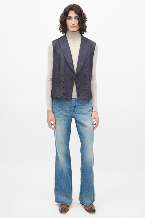 Brunello Cucinelli Navy Denim Wool Vest