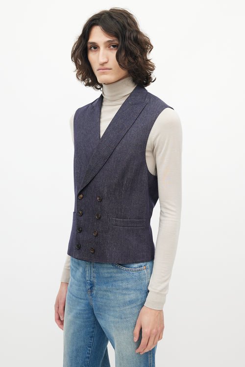 Brunello Cucinelli Navy Denim Wool Vest