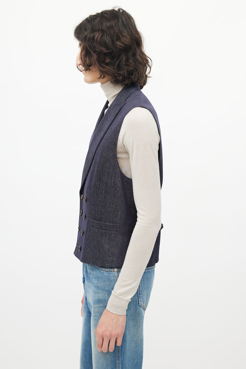 Brunello Cucinelli Navy Denim Wool Vest