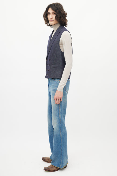 Brunello Cucinelli Navy Denim Wool Vest