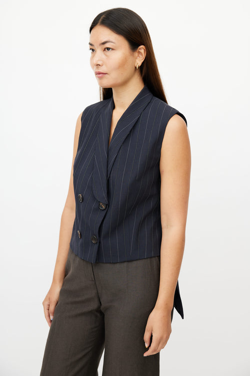 Brunello Cucinelli Navy Double Breasted Monili Stripe Vest