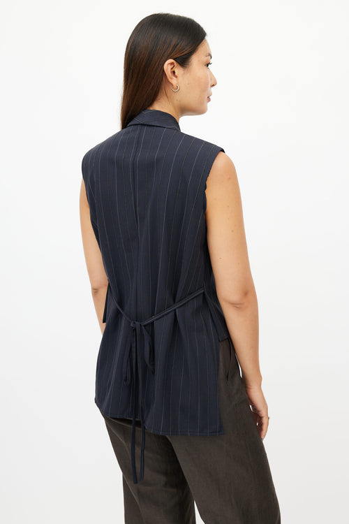 Brunello Cucinelli Navy Double Breasted Monili Stripe Vest