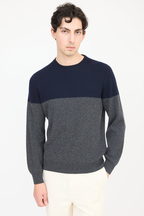 Brunello Cucinelli Navy 
Grey Cashmere Panelled Sweater