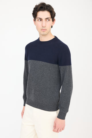 Brunello Cucinelli Navy 
Grey Cashmere Panelled Sweater