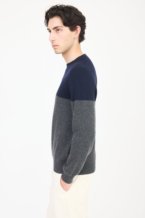 Brunello Cucinelli Navy 
Grey Cashmere Panelled Sweater