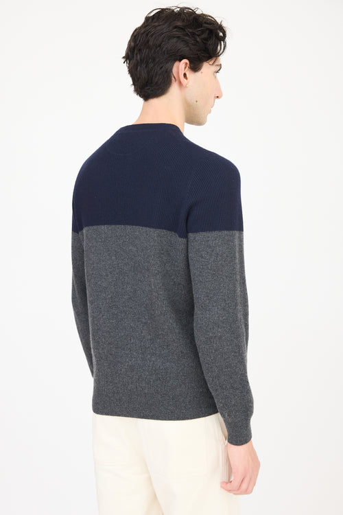 Brunello Cucinelli Navy 
Grey Cashmere Panelled Sweater