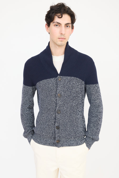 Brunello Cucinelli Navy 
Grey Knit Panelled Cardigan