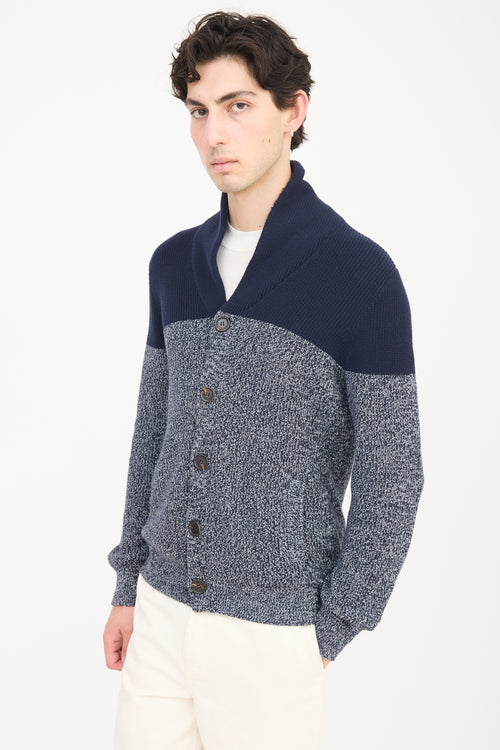 Brunello Cucinelli Navy 
Grey Knit Panelled Cardigan