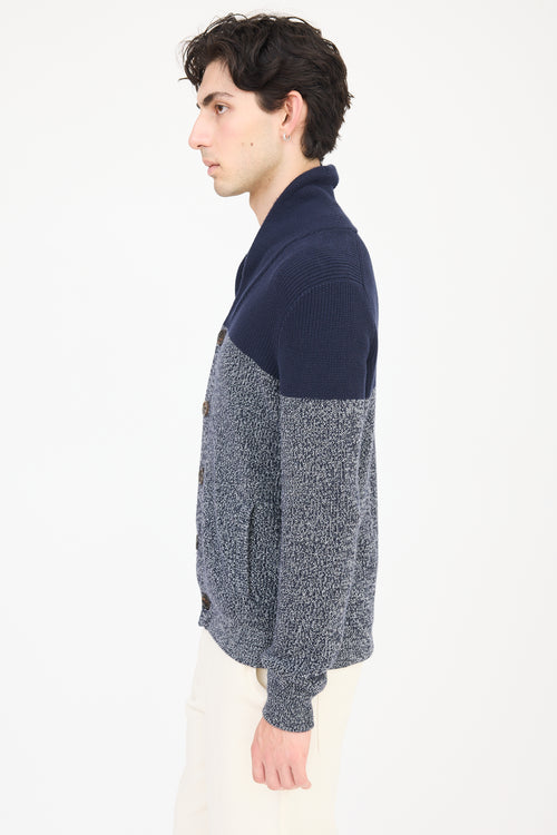 Brunello Cucinelli Navy 
Grey Knit Panelled Cardigan